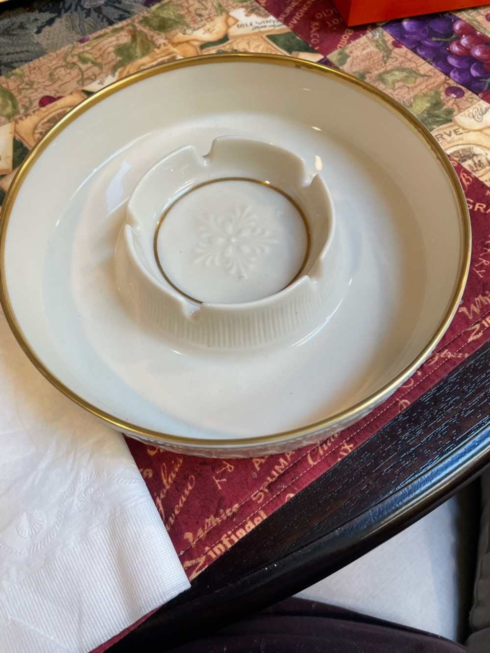 Classic White Ceramic ashtray by Lenox with 24 K Gold Rim